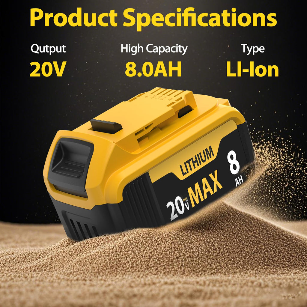 2-Packs 8000mAh Replace for Dewalt 20V Max Battery Compatible with DCB206 DCB201 DCB203 DCB207 DCB205 DCB204 Compatible with Dewalt 20V Cordless Power Tools and Chargers