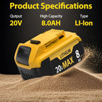 2-Packs 8000mAh Replace for Dewalt 20V Max Battery Compatible with DCB206 DCB201 DCB203 DCB207 DCB205 DCB204 Compatible with Dewalt 20V Cordless Power Tools and Chargers