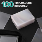 Toploader Binder, Holds 360 Toploaders, 100 Toploaders INCLUDED, 9-Pocket PU Cover Top Loader Binder for 3" x 4" Rigid Toploaders, Ringless Double-Sided Toploader Card Binder for TCG, Sport Cards