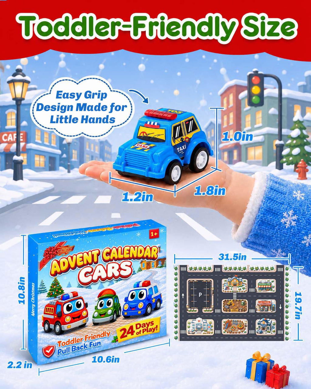 Advent Calendar 2026 for Kids Toddlers, 24 Days Pull Back Car Toy Gift Set