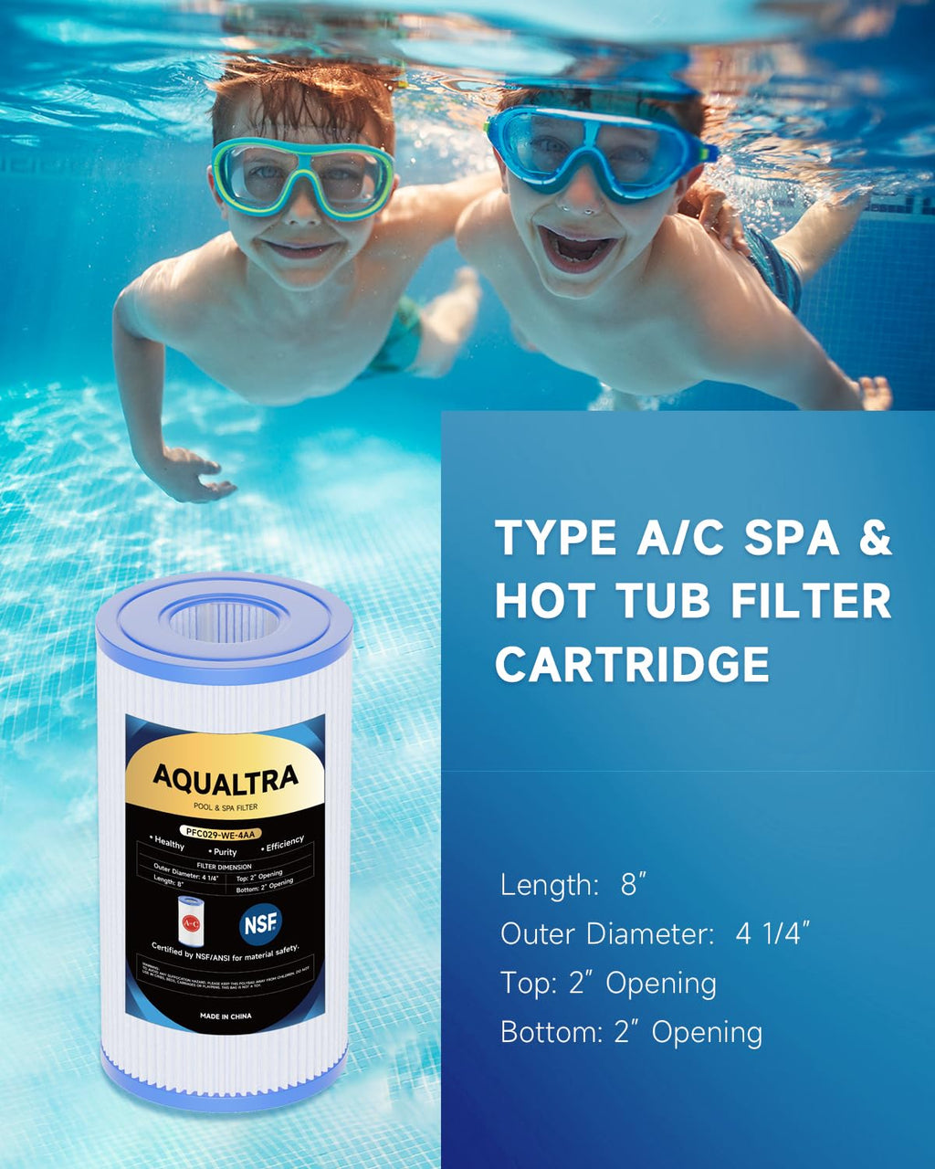 AQUALTRA Pool Filters Type A or C Compatible with 29000E/59900E, Easy Set Pool Filters, 8" x 4 1/4" Above Ground Pool Filters 4 Pack
