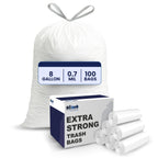 Plasticplace 8 Gallon Trash Bags: Premium White Drawstring Garbage Bag, 0.7 Mil Thickness, Durable Trash Can Liners, Garbage Bags for your Trash Can, Ring Size 22" x 22" (Pack of 100)