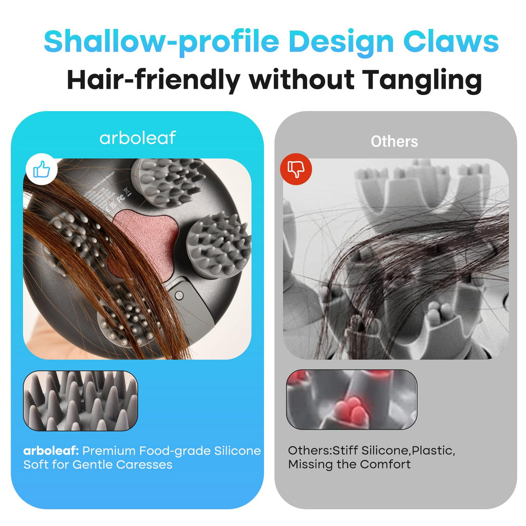 arboleaf Scalp Massager Rechargeable Head Massager Scalp Stress Relax, Waterproof Handheld Hair Scratcher with 8 Removable Massage Claws, Gift for Dad Mom