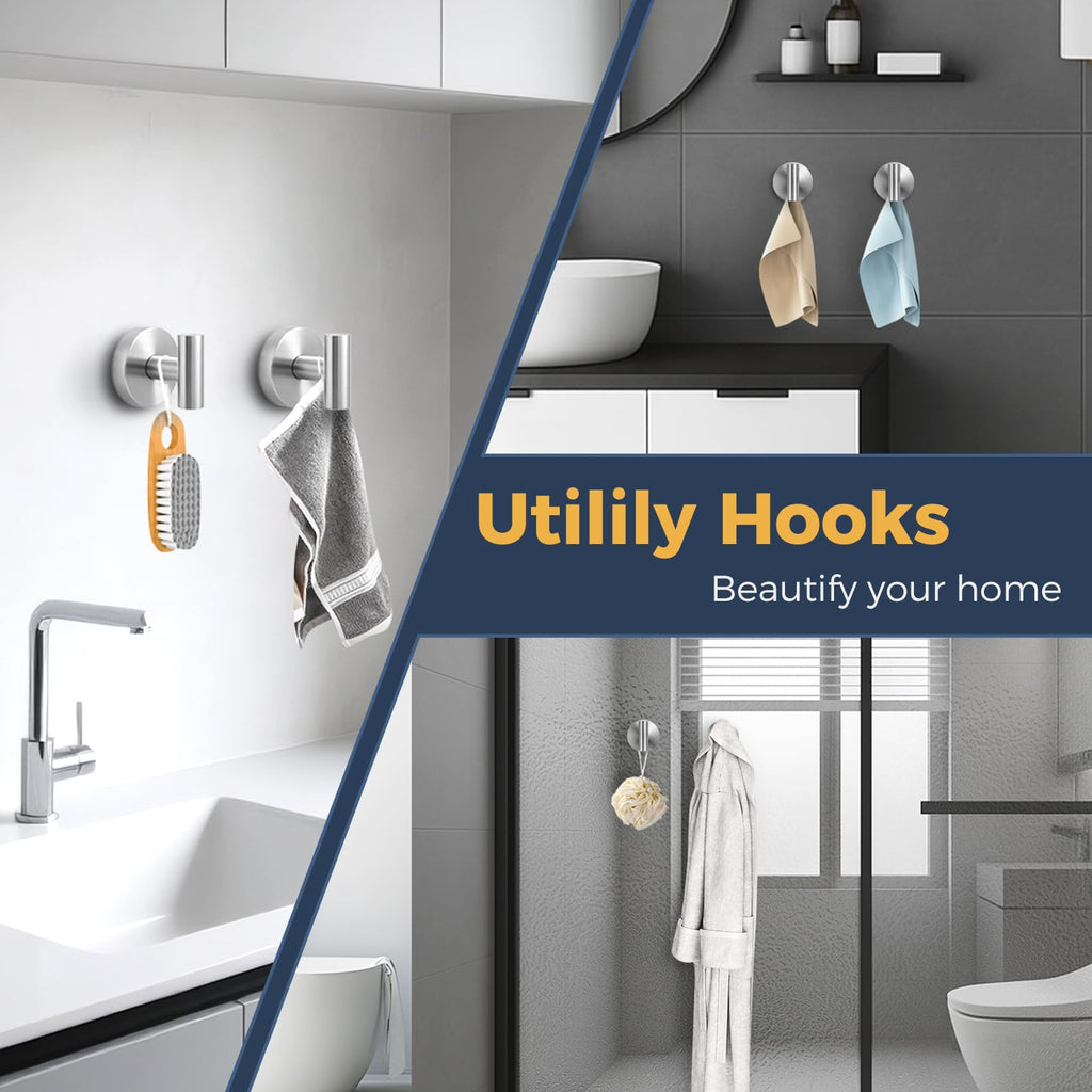 QQK Heavy Duty Suction Cup Hooks for Glass Window,Tile,Mirror,Removable Shower Hooks for Inside Shower,Metal Towel Hooks for Bathroom,4 Pack(Silver)