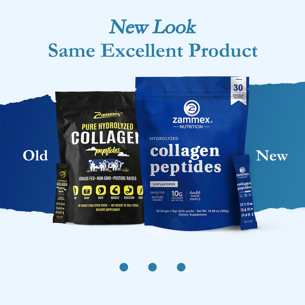 Premium Collagen Peptides Powder, 30 Sticks Travel Packets(Type I, III), Unflavored Collagen Protein Powder to Go, Hydrolyzed Collagen Peptides for Skin Hair Nail Joint, 10g per Serving, Paleo & Keto
