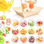 MotBach 200 Pack Wood Grain 1/2Lb Paper Food Boat Trays Disposable Small Paper Boats Plates Containers, 0.5Lb Mini Kraft Food Serving Tray Boat Basket Bowl for Snack Fries Dessert Popcorn Taco Nacho