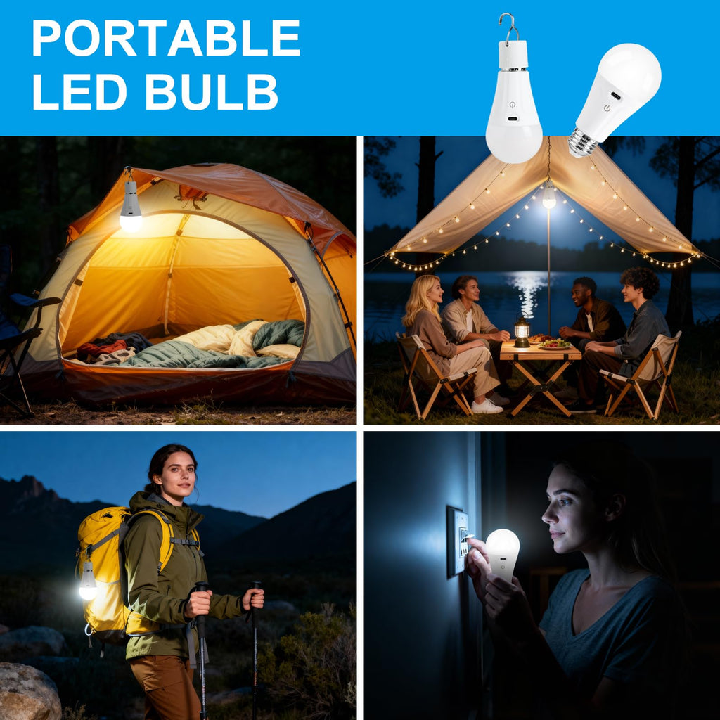 Powfloven E26 Rechargeable Light Bulbs with Remote and USB Charging, 4 Pack