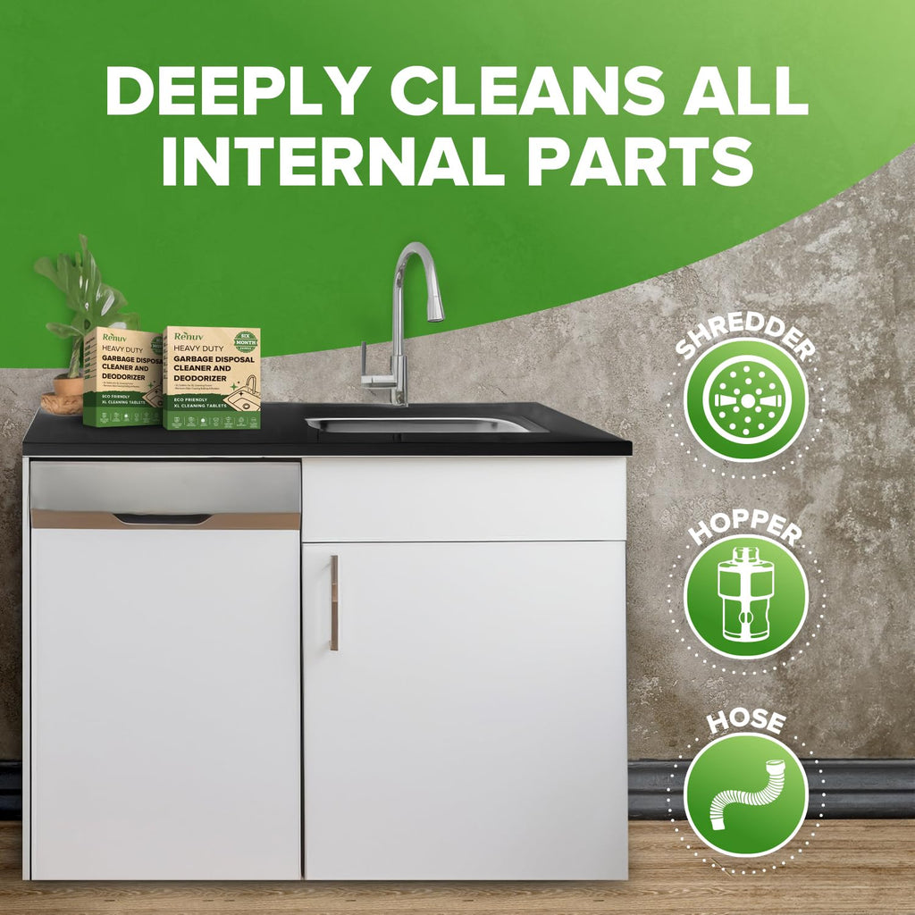 Renuv Garbage Disposal Cleaner + Dishwasher Cleaner - Heavy Duty Kitchen Appliance Deep Cleaning, Descaling and Deodorizing, (12 Tablets of each)