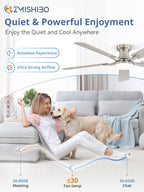 ZMISHIBO 52 Inch Ceiling Fan with Light, App&Remote Control, Flush Mount Low Profile, Dimmable 20W LED Light, Quiet Reversible Motor for Bedroom, Living Room, Apartment, Nickel