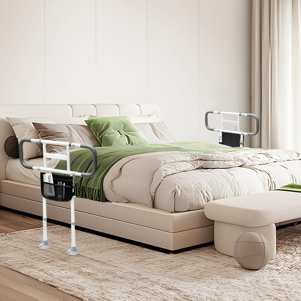 YEEGO DIRECT Bed Rails for Elderly Adults Safety, Adjustable Heights Bed Assist Rails for Seniors with Motion Light, Storage Pocket,Handle Handrails & Support Legs,Up to 400 Lbs Fit All Bed (Gray)
