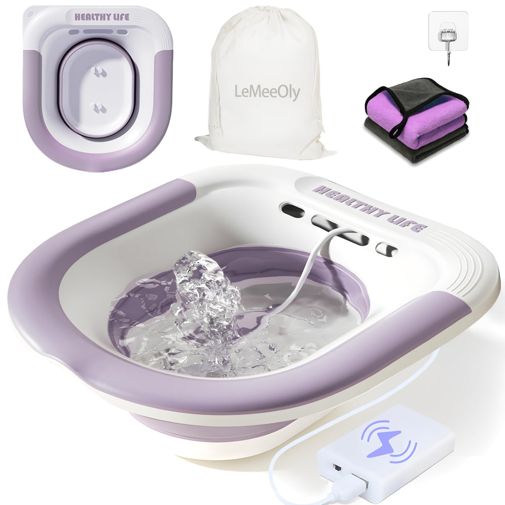 Electric Sitz Bath, Unisex Foldable Sitz Bath for Toilet Seats, Sitz Bath for Postpartum Care and Hemorrhoids, Non-Slip & High Water Flow (Purple)