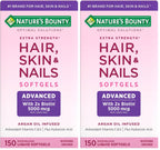 Nature's Bounty Advanced Hair, Skin & Nails, Argan-Infused Vitamin Supplement with Biotin and Hyaluronic Acid, 150 Rapid Release Softgels (Pack of 2)