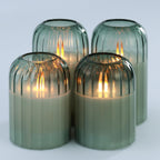 Lezonic Green Glass Flameless Candles with Remote, Set of 4 Dancing Flame LED Pillar Candles, Real Wax Battery Operated Candles with 2/4/6/8H Timer, Fall Halloween Thanksgiving Christmas Decor