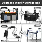 FREEAMG Walker Basket for Folding Walker, Large Capacity Foldable Walker Bag, Walker Storage Bag With Cup Holder, Detachable Walker Accessories Basket for Seniors (Black)