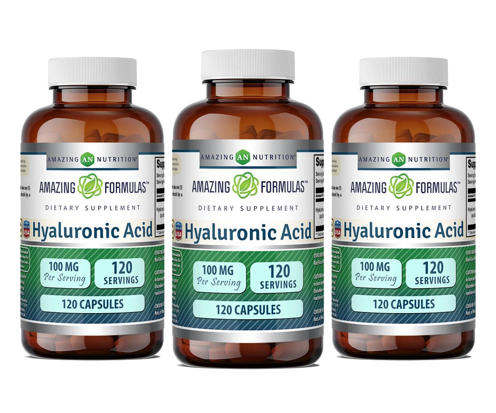Amazing Formulas Hyaluronic Acid 100 Mg Supplement | Capsules | Non-GMO | Gluten-Free | Made in USA (120 Count, 3 Pack)