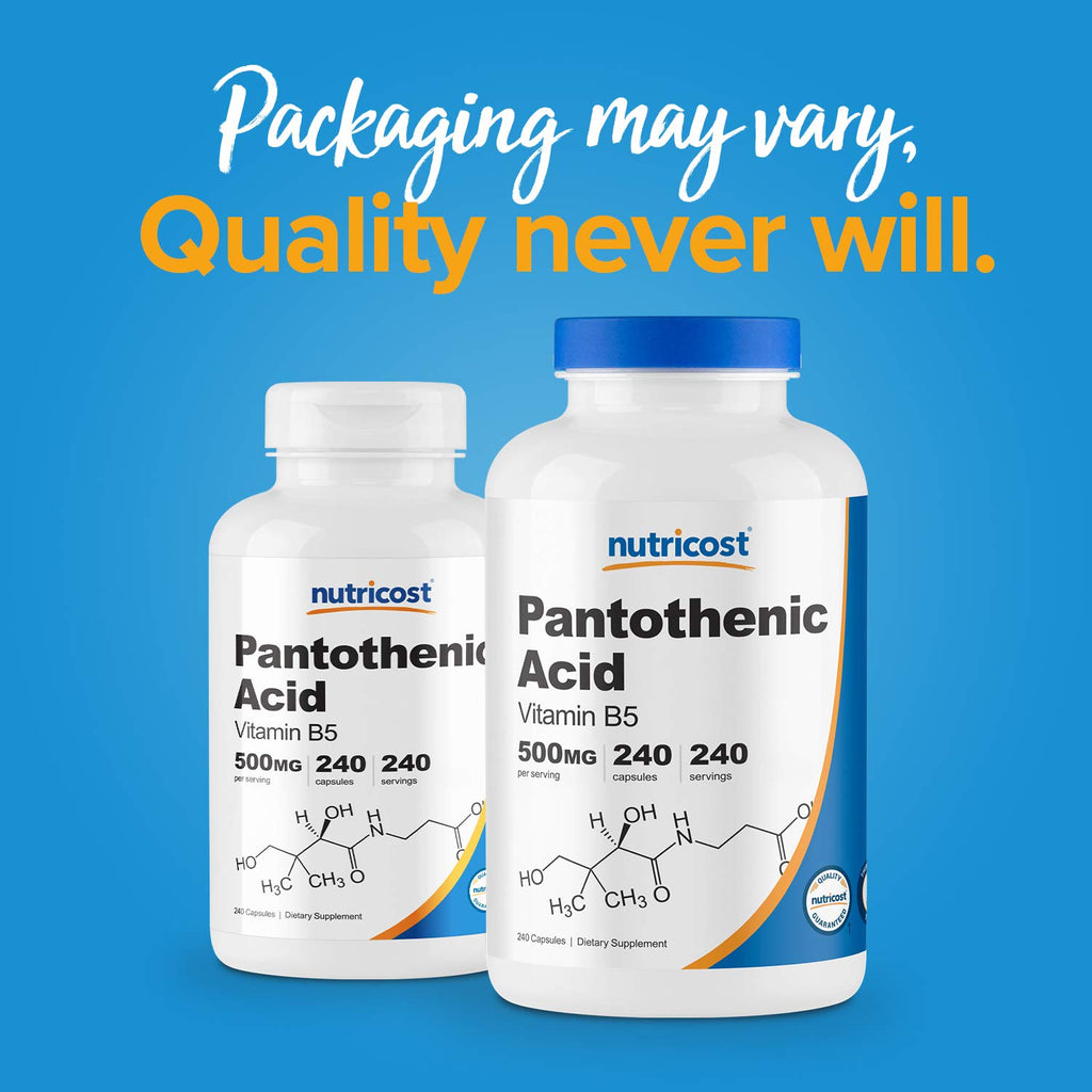 Nutricost Pantothenic Acid (Vitamin B5) 500mg, 240 Capsules (3 Bottles)