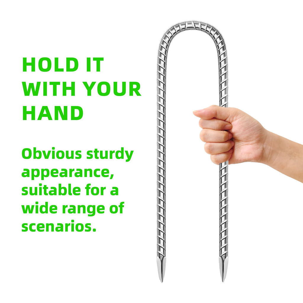 11 Pack Ground Garden Rebar Stakes Rebar 12 Inch Anti-Rust Galvanized Steel U Shape Hook Heavy Duty Ground Anchors for Tents, Position Kits,Fences, and Trampolines Landscape Fabric