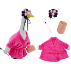 POZMTIORE Lady Porch Goose Outfit Set for 23'' Cement Plastic Lawn Goose Statue Bathrobe, Hair Rollers, Toothbrush & Cup for Garden Yard Decor (Rose Red)