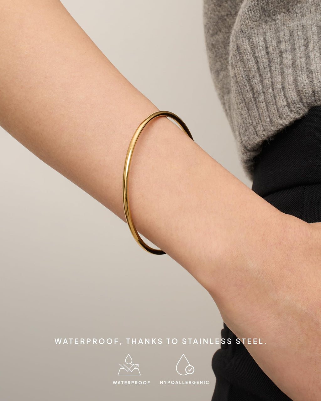 PAVOI Classic Waterproof Small Bangle Bracelet for Women, Yellow Gold, 57MM