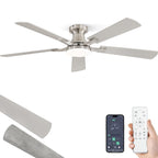 ZMISHIBO 52 Inch Ceiling Fan with Light, App&Remote Control, Flush Mount Low Profile, Dimmable 20W LED Light, Quiet Reversible Motor for Bedroom, Living Room, Apartment, Nickel