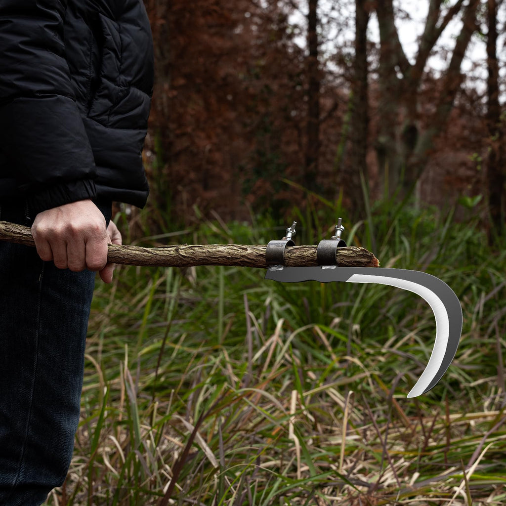Steel Straw Sickle with Replaceable Wooden Handle Function, Manganese Steel Blade, Handheld Gardening Tools Multipurpose Gardening Weeding Grass and Farming Portable Safety Sickle