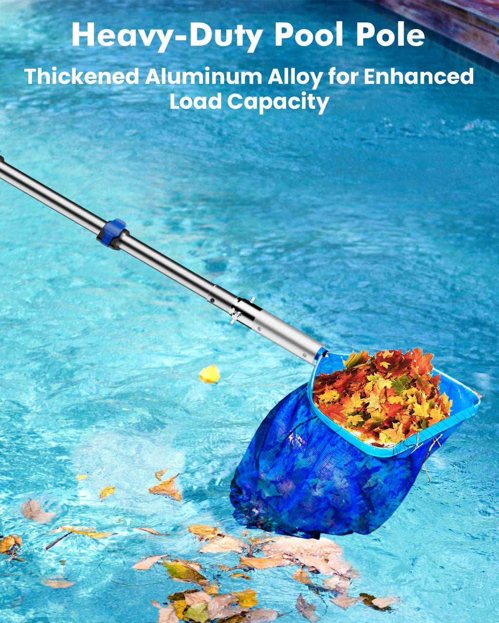 Pool Pole Telescopic 16FT Heavy Duty Upgraded Aluminum, 16 Ft Extension/Extendable Telescoping Tool for Above Ground/Inground Swimming Cleaning Supplies Accessories, Leaf Skimmer/Brush/Net/Vacuum/Mesh