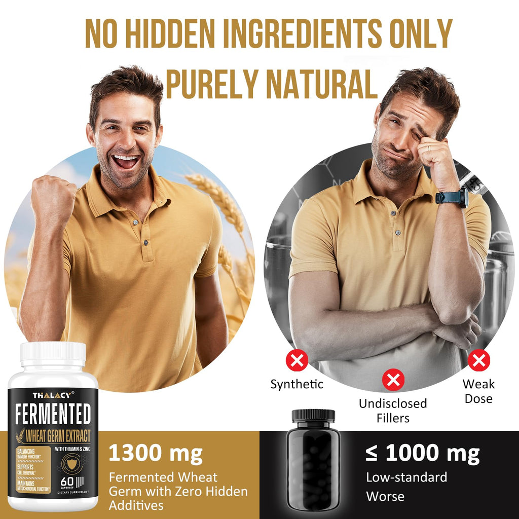 Thalacy Spermidine Supplements 13mg - 1300mg Wheat Germ Extract Capsules Potent Formula with Higher Spermidine Content and Zinc for Healthy Aging, Daily Immune System and Cell Renewal, 120 Capsules