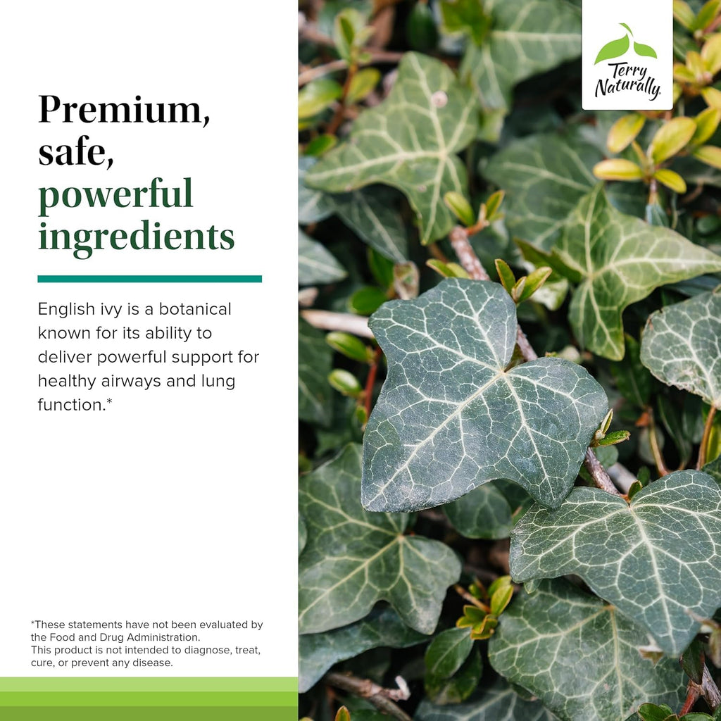 Terry Naturally Bronchial Clear Ivy Leaf Extract Chewable - Lung & Respiratory Health Support Supplement - Dietary Supplement with English Ivy Leaf Extract - 60 Chewable Tablets (60 Servings)