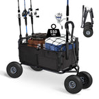 Polar Aurora Fishing Cart Beach Cart Collapsible Wagon w/11'' All-Terrain Wheels for Sand, Heavy Duty Garden Cart with Rod Holders,Umbrella Holder and Storage Pockets, 550lb Large Capacity