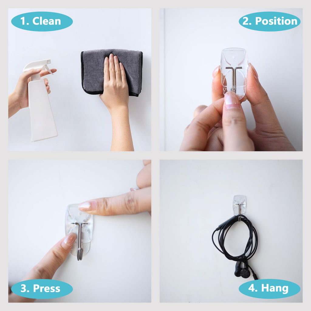 Clear Wall Hooks for Hanging, 100 Hooks+120 Strips, No Tools, Value Pack(S)