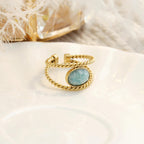 Made by Nami Adjustable Gold Plated Gemstone Ring for Women Handmade Boho Stacking Rings Chunky Open Band Turquoise Statement Jewelry Unique Minimalist Design for Everyday or Special Occasions (Double Row Turquoise Stone)