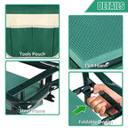 Heavy Duty Foldable Garden Kneeler and Seat with Tool Pouch, Green
