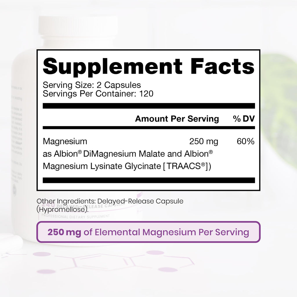 Pure TheraPro Rx Optimum Magnesium Lysinate Glycinate & Di-Magnesium Malate, Made in USA | 4 Month Supply | Chelated for Maximum Absorption, Supports Bone Health & Energy, 240 Count