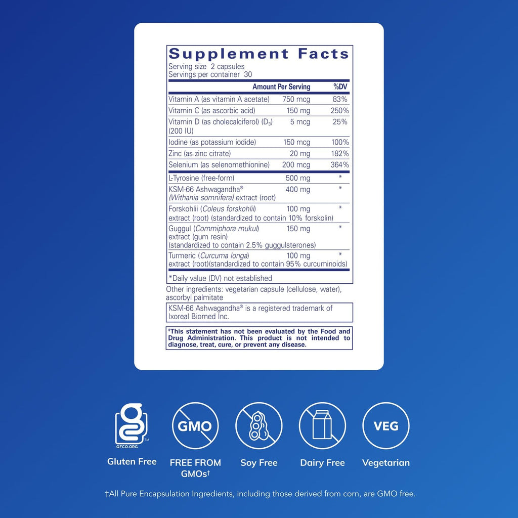 Pure Encapsulations Thyroid Support Complex - Supports Thyroid Health* - Antioxidant Infusion - with Ashwagandha & Iodine - Non-GMO & Vegetarian - 60 Capsules