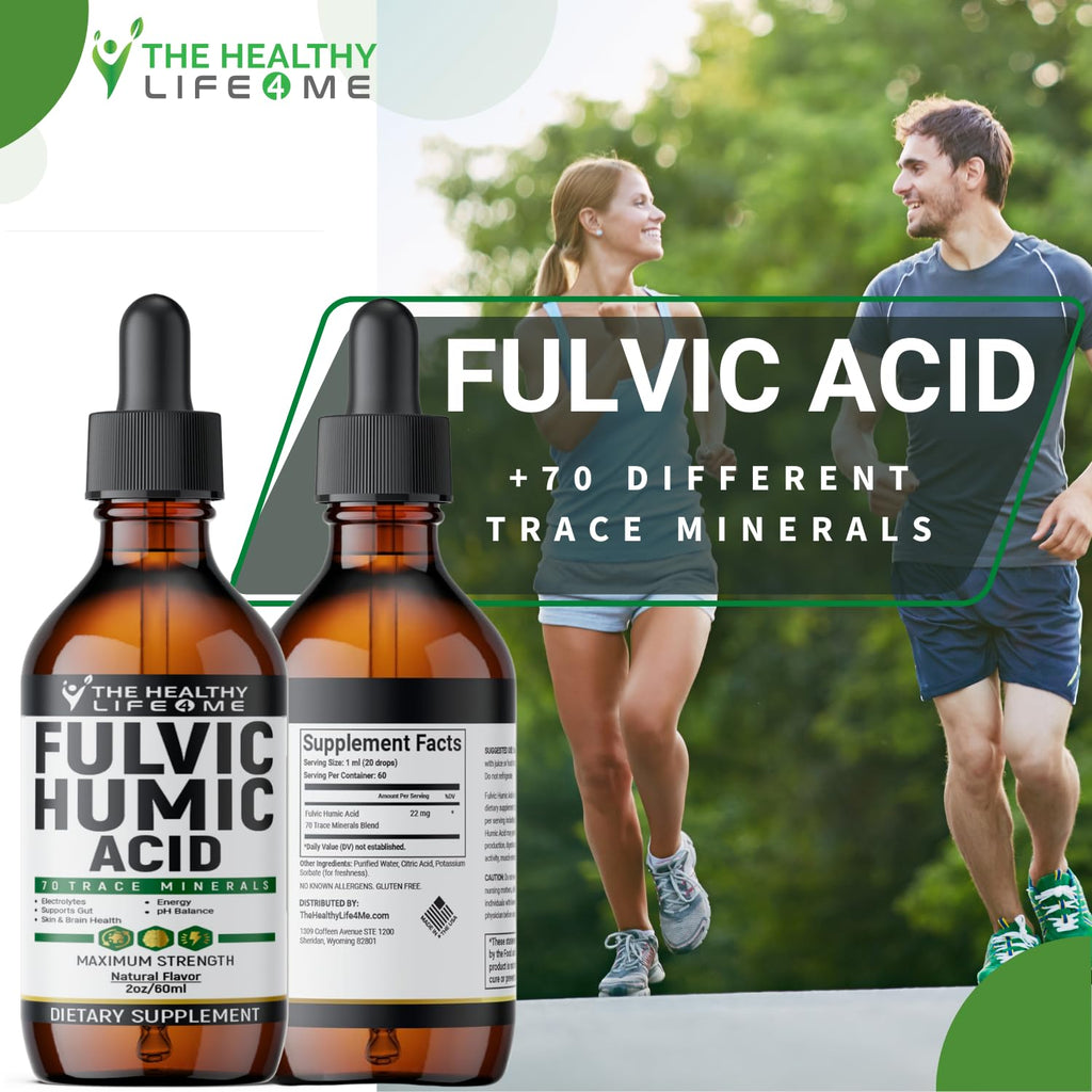 Fulvic Acid 72 + Trace Minerals | Fulvic Humic Acid | Digestion | Hydration | Keto, Dietary Supplement Drop| Energy | pH Balance | 2-Month Supply | The Healthy Life 4 ME