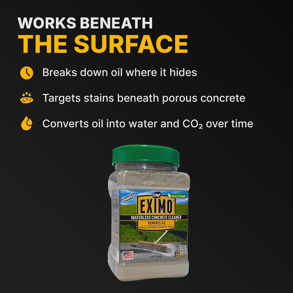 CAF Outdoor Cleaning EXIMO Waterless Concrete Cleaner, Oil Stain Remover for Asphalt, Driveway, Garage Floor, Basement and Walkway Surfaces, Natural Concrete Cleaner Powder Treatment, 3 lb Container