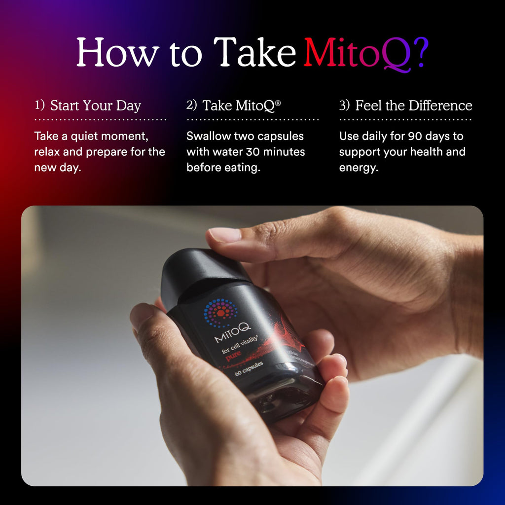 MitoQ Pure Advanced Mitochondria Supplement Superior Bioavailability to CoQ10 | Reduces Free Radical Damage for Healthy Aging, Metabolism, Heart Health, Energy, Strength & Mobility