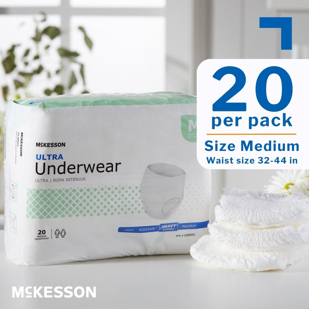 McKesson Ultra Adult Incontinence Underwear, [80 Count], Heavy Absorbency, Medium, 32-44 in. Unisex Bladder Leak Protection, Pull-On Style with Tear-Away Sides, Postpartum and Incontinence Support