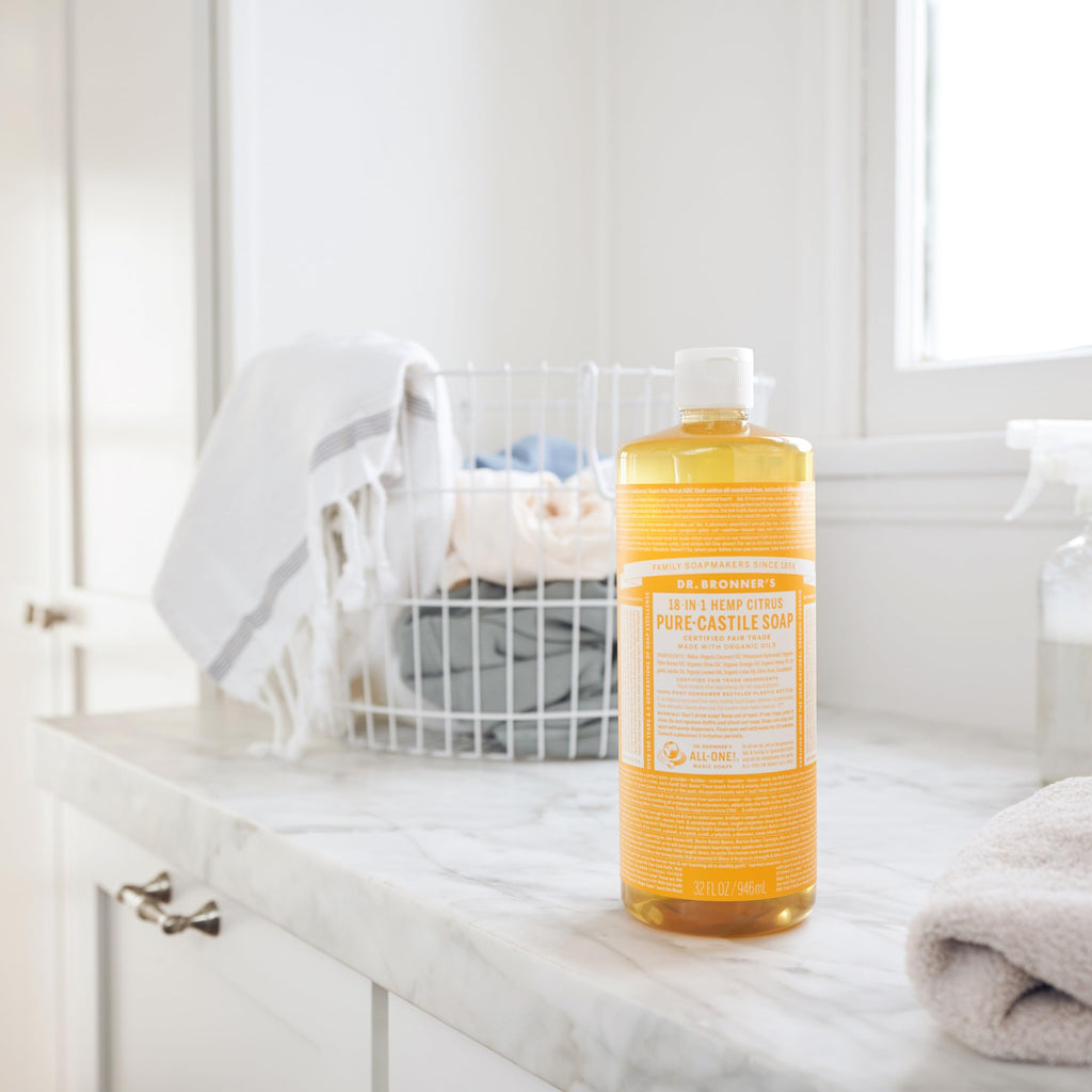Dr. Bronner's Magic Soap-Pure-Castile Liquid Soap (Citrus, 32oz, 2-Pack)-Regenerative Organic Certified Oils, 18-in-1 Uses: Body, Hair, Laundry, Pets & Dishes, Concentrated, Vegan, Non-GMO