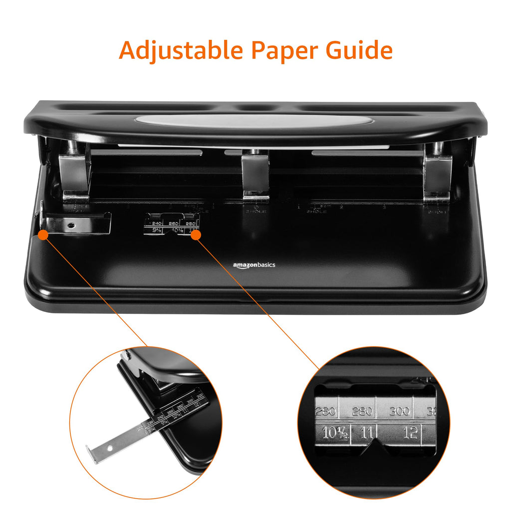 Amazon Basics Semi-Adjustable 3-Hole Punch, 30 Sheet Capacity, Black