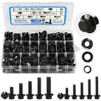 Besitu 280Pcs Metric Flange Bolt Assortment, M6x1.0, M8x1.25, M10x1.5 (12mm to 30mm) Assorted Hex Bolts and Nuts Washers Kit for Automotive, 10.9 Black Zinc Galvanized