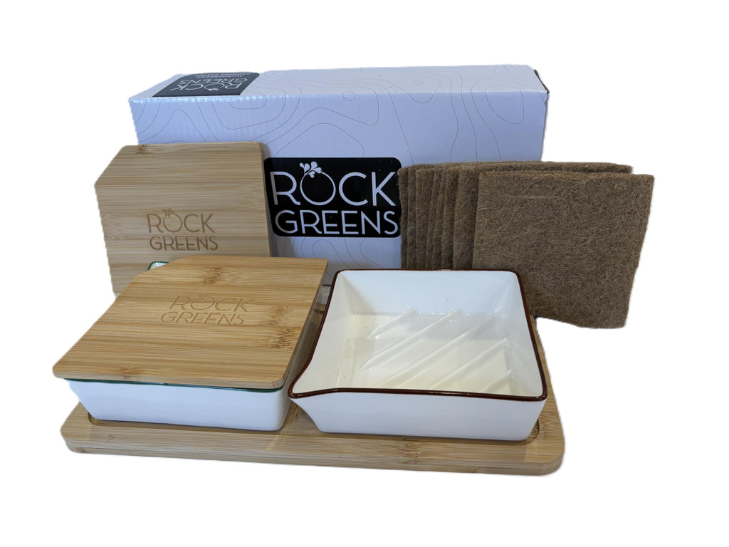 Microgreens Growing Kit. Easy-To-Use, Self-Watering. Includes Two Specially Designed Color-Coded Ceramic Trays With Matching Lids to Create an Optimal Cozy Microenvironment for Seeds; Mats, and a Tray