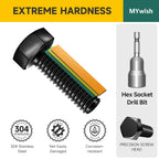 Mywish 254Pcs Nuts and Bolts, 1/4 20 5/16 18 3/8 16 Bolt, Heavy Duty 304 Stainless Steel Bolts and Nuts Kit with Flat Spring Washers, Fully Threaded & Black Oxided, 10 Common Size