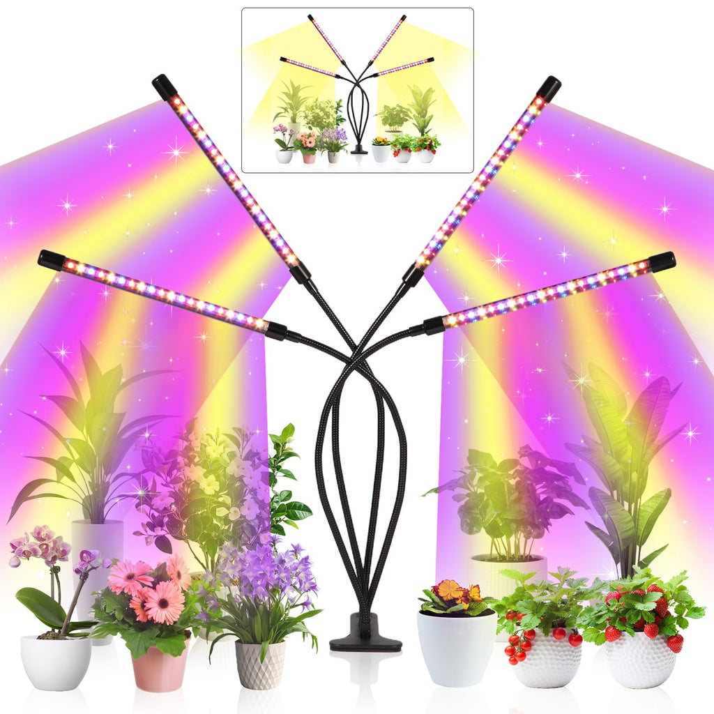 shalaker Grow Lights for Indoor Plants,80 LED Plant Lights with Full Spectrum & Red Blue Spectrum, 10 Dimmable Level, 3/9/12H Timer,3 Switch Modes, Adjustable Gooseneck,4 Heads Clip-On