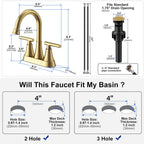4 inch Brushed Gold Bathroom Sink Faucet with Pop-up Drain and 2 Supply Hoses, Stainless Steel Lead-Free 2-Handle Centerset Faucet for Bathroom Sink Vanity RV