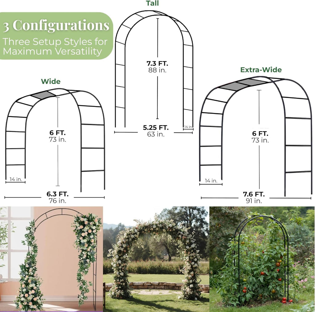 Adorox 7.8ft Garden Arch Trellis for Climbing Plants, Metal Arch Frame, Pumpkin Archway Outdoor Garden Arbors and Arches for Halloween Christmas Birthday Party Baby Shower Decoration(Black)