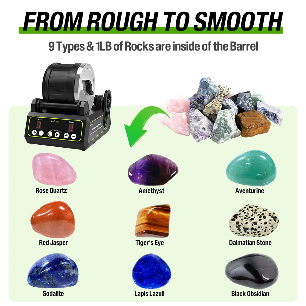 C1 Pro Brushless Rock Tumbler Kit - Professional Large 2.5LB Capacity, Up to 3X More Durable, Ultra Long Working Life Rotary Polisher with Full Accessories & Memory Function, Ideal for Adults Kids