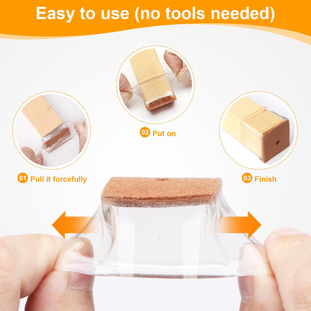 CHUNZEXI 48 Pack Square Chair Leg Floor Protectors for Hardwood Floors, Silicone Felt Covers Pads Caps, Protect Wood Furniture Feet Floors Noise Reduce and Scratch (Square Large)