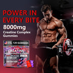 Crasye Creatine Gummies Complex 8000mg for Men and Women Creatine Monohydrate Gummy with BCAA Taurine for Muscle Strength and Energy Boost Sugar Free Pre-Workout Supplement - 120 Gummies