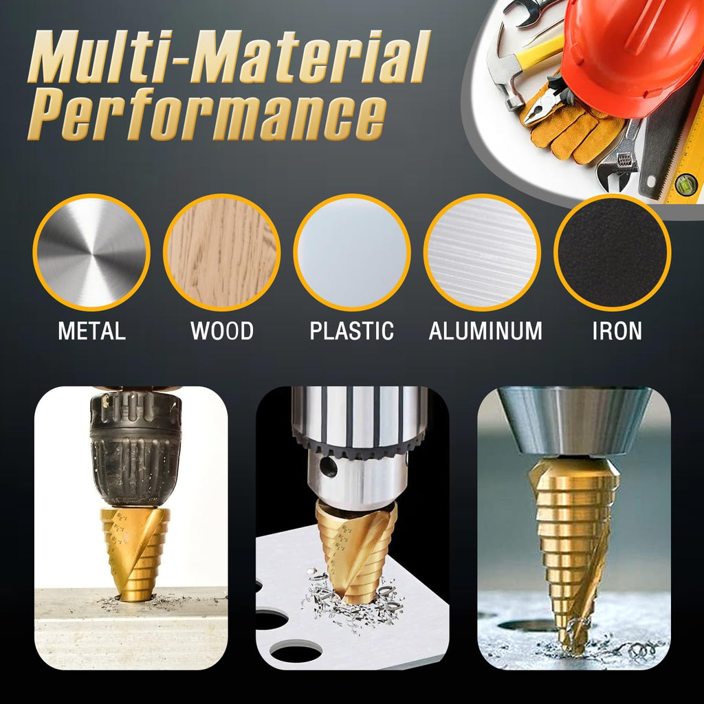 5PCS Titanium Step Drill Bit - 4241 HSS Step Bit with Two Spiral Grooved, 50 Sizes from 3/16" to 1-3/8", Steps Bits for Metal, Aluminum, Wood & Plastic, for Electricians & DIY